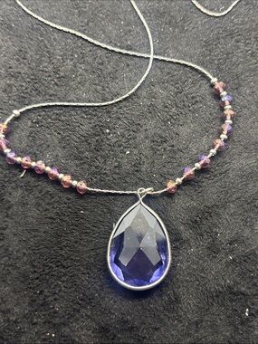 Sterling Silver Necklace with Amethyst Teardrop Pendant